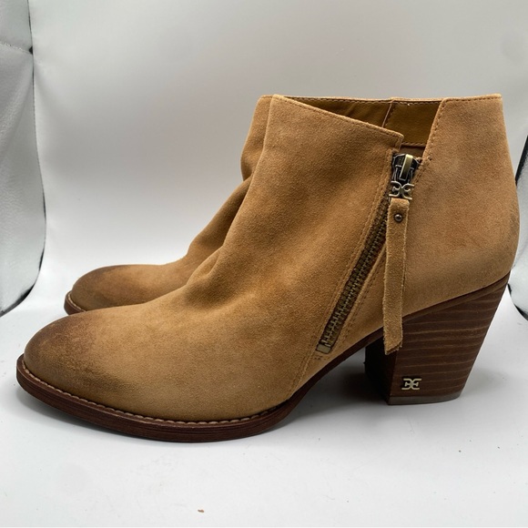 Sam Edelman Womens 8.5 Suede Bootie Macon Camel Ankle Boot Zip Block Heel NWB - Picture 3 of 11